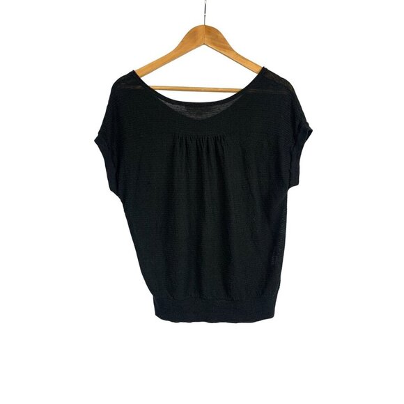 Loft Black Knit Linen/Rayon Blend Womens Top L - Picture 2 of 5